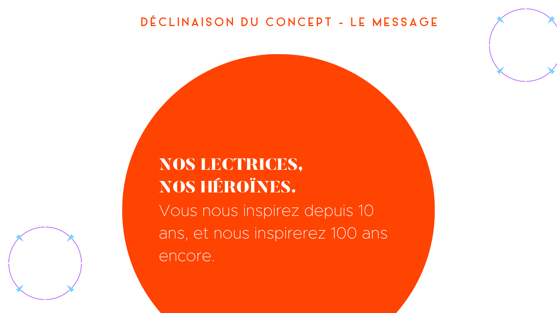Planche du concept 2 — le message « Nos lectrices, nos héroïnes »