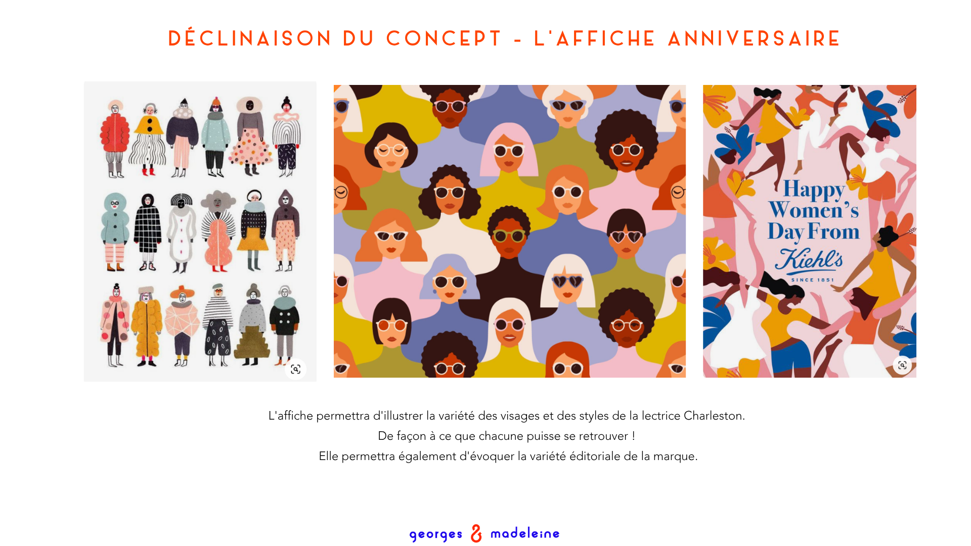Planche du concept 2 — l’affiche anniversaire, la variété des visages des lectrices