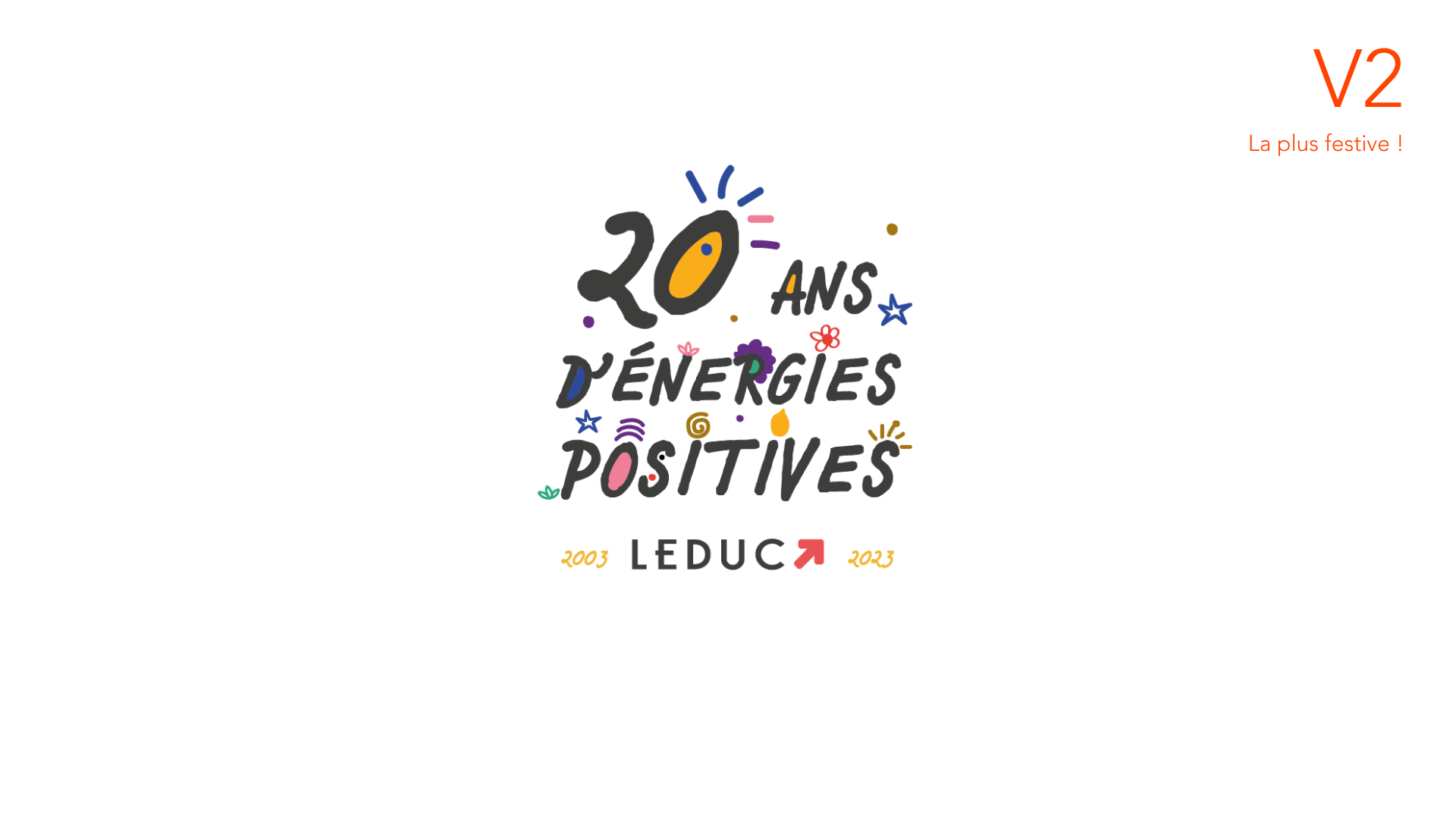 Piste de logo anniversaire des 20 ans Leduc — version 2, la plus festive